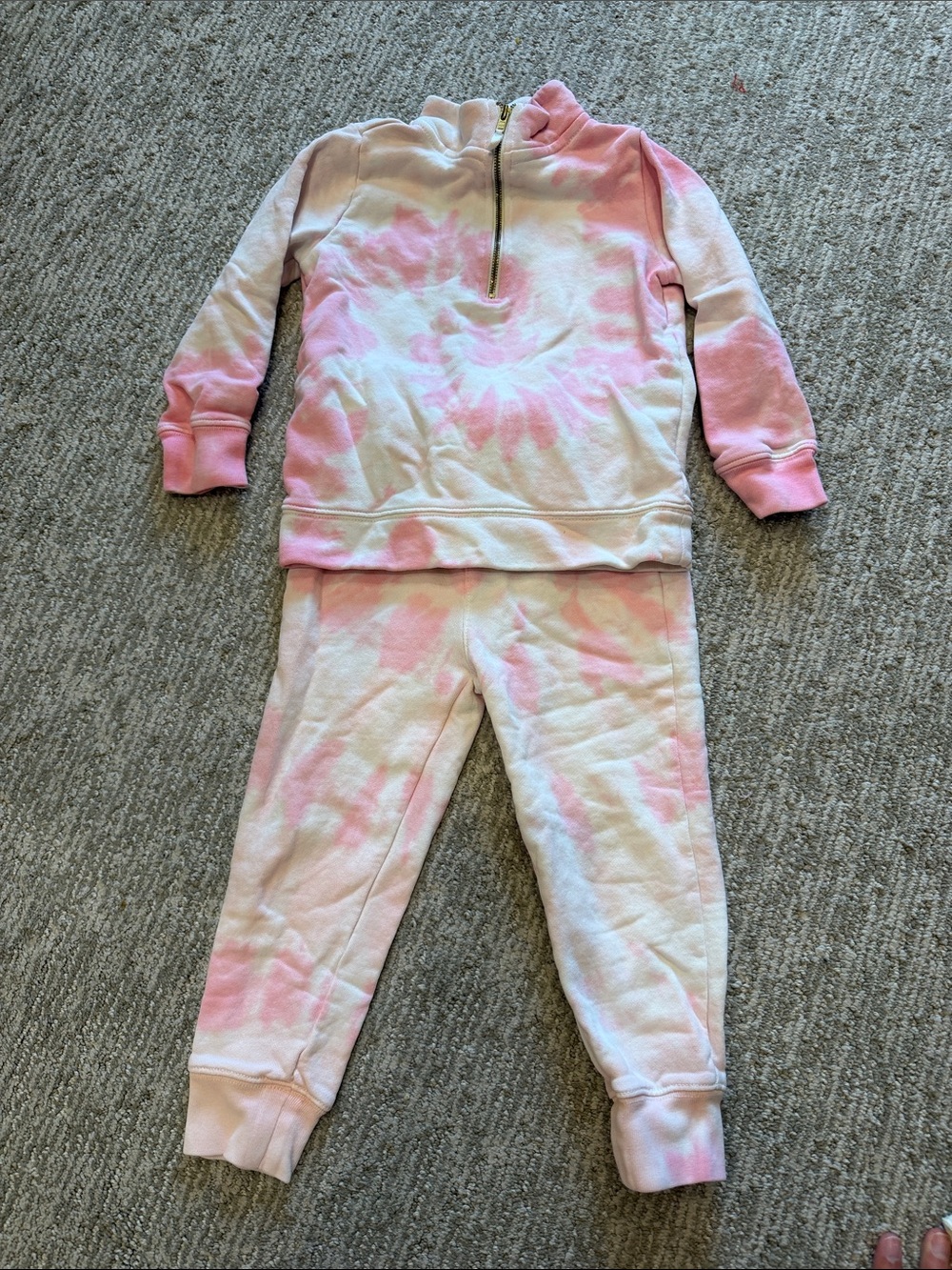 Crewcuts Pink & White Tie-Dye Quarter-Zip Pullover